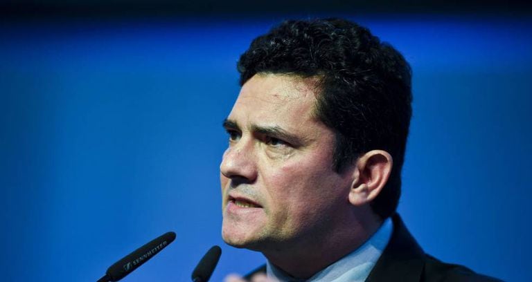 O juiz Sérgio Moro durante palestra em Portugal.
