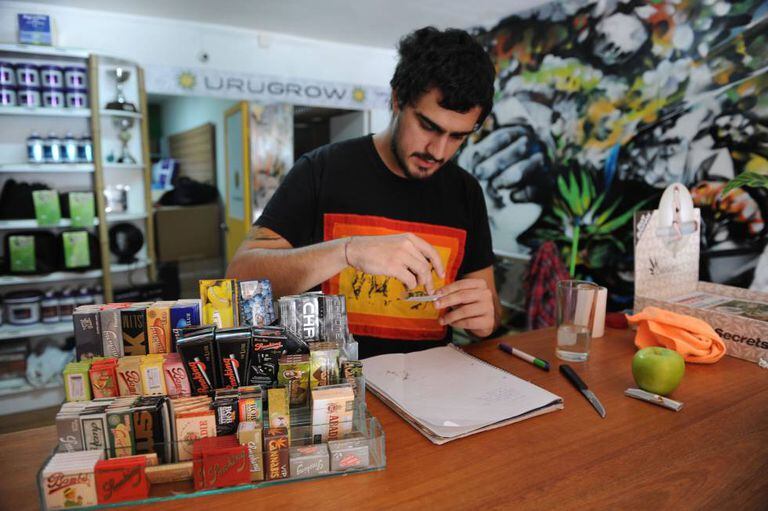 Uma loja em Montevidéu, Uruguai, que se dedica à venda de produtos relacionados ao consumo de maconha.