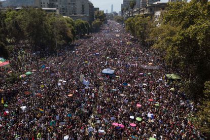 Manifestação em Santiago no dia 8 de março de 2020.