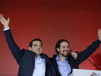 Alexis Tsipras, do Syriza, e Pablo Iglesias, do Podemos.