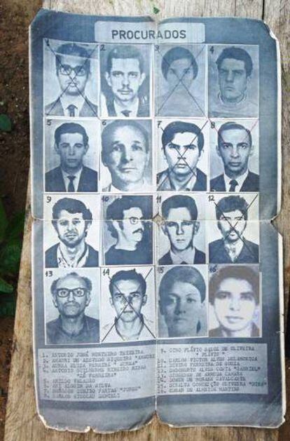 Cartaz colado no Araguaia com os guerrilheiros procurados.
