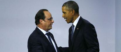 Hollande (esquerda) e Barack Obama na COP21.