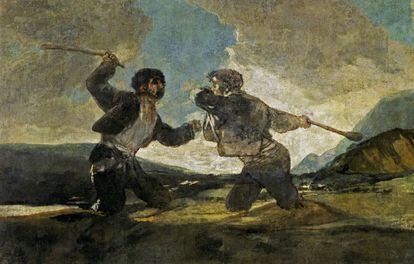 'Duelo com bastões' de Goya se tornou símbolo da violência entre humanos.