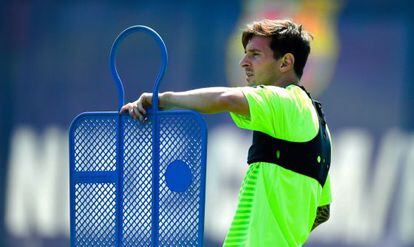 Messi, no último treinamento de Barcelona.