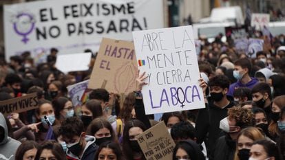 Manifestação feminista em 8 de março deste ano, em Barcelona.