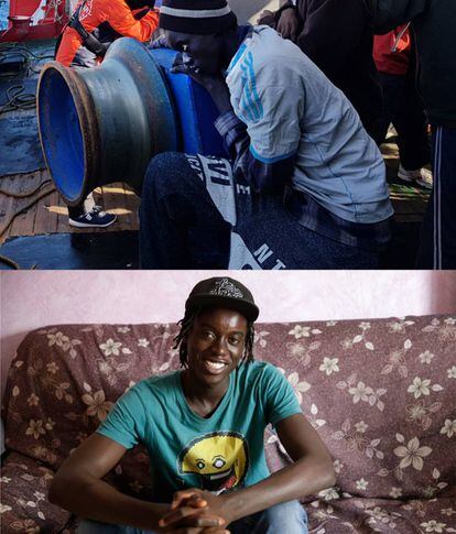 Diokel, um jovem senegalés de 19 anos, foi resgatado pelo pesqueiro 'Nossa Mãe Loreto'.