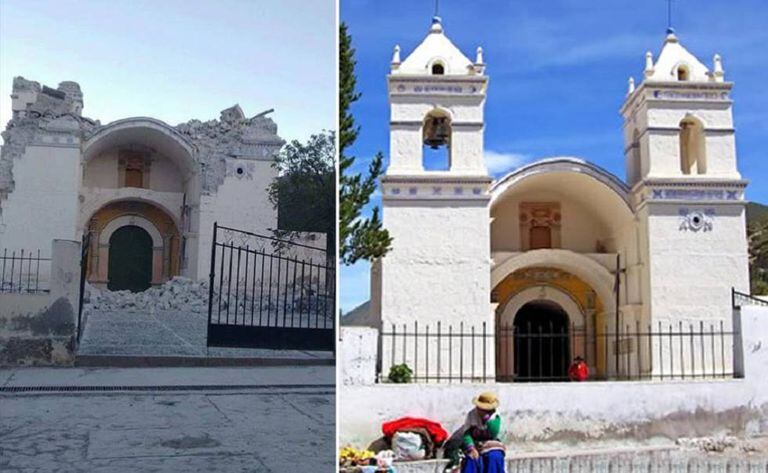 A Igreja distrito de Ichupampa destruída depois do tremor.