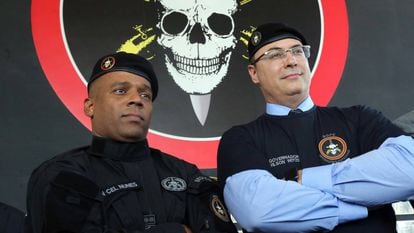 O governador Wilson Witzel e o comandante Nunes, do Bope, em janeiro.