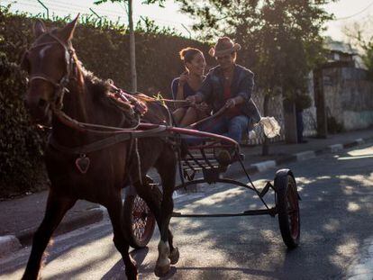 Edinalva e a filha Emili usam o cavalo no dia a dia.