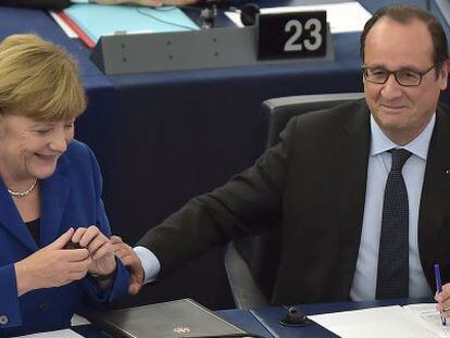 Merkel e Hollande, na quarta-feira em Estrasburgo.
