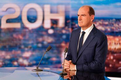 O primeiro-ministro francês, Jean Castex, durante seu pronunciamento na televisão.