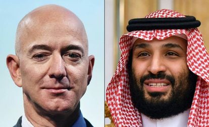 Jeff Bezos (à esquerda), fundador da Amazon, e o príncipe herdeiro da Arábia Saudita, Mohammed bin Salman.