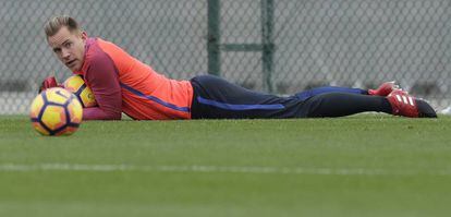 Ter Stegen, em um treinamento desta semana.