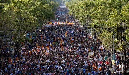 Vista da manifestação contra o terrorismo em Barcelona celebrada no sábado.