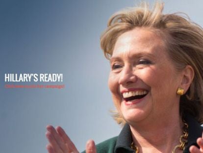 Capa do site de campanha de Clinton: Ready for Hillary – prontos para Hillary.