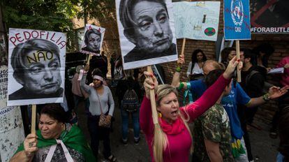 Protesto contra a visita de Judith Butler em São Paulo, dia 7 de novembro.