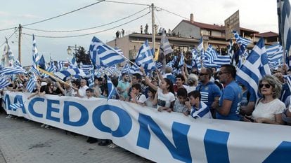 Manifestação contra o uso do nome Macedonia por Skopje, na passada quarta-feira na cidade grega de Pella.