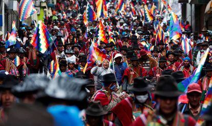 Uma manifestação em La Paz, na Bolívia.