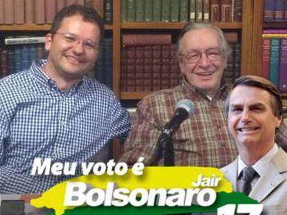 Carlos Nadalim ao lado de Olavo de Carvalho com um filtro declarando seu voto ao atual presidente Jair Bolsonaro. A foto foi retirada da página do Facebook de Nadalim.