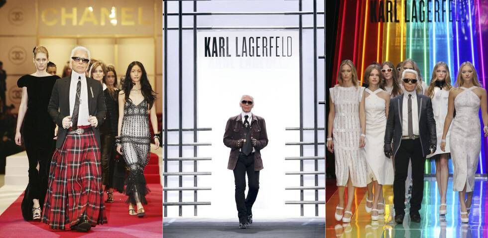Karl Lagerfeld em alguns de seus desfiles.