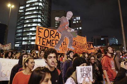 Manifestação pelo 'fora Temer' nesta quinta em São Paulo.