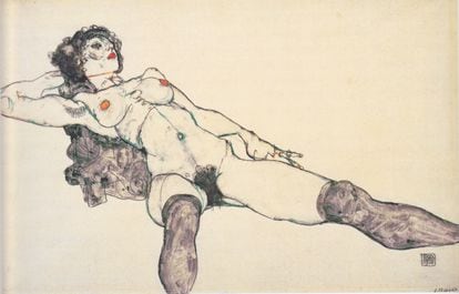 ‘Nu feminino deitado com as pernas abertas’ (1914), de Egon Schiele, conservado no Albertina de Viena.