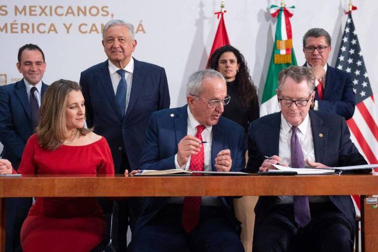 Os negociadores Chrystia Freeland, Jesús Seade e Robert Lighthizer, no México.