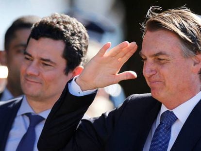 Presidente Jair Bolsonaro em cerimônia na qual condecorou o ministro Sergio Moro.