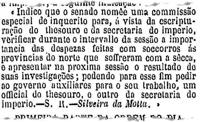 Pedido do senador Silveira da Mota em 1880 de criação da CPI da Grande Seca