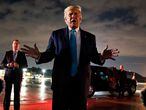 President Donald Trump talks with reporters at Andrews Air Force Base after attending a campaign rally in Latrobe, Pa., Thursday, Sept. 3, 2020, at Andrews Air Force Base, Md. (AP Photo/Evan Vucci)