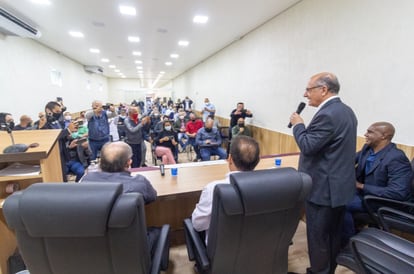 O ex-governador de São Paulo Geraldo Alckmin em evento com sindicalistas na quarta-feira, em São Paulo.
