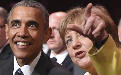 O presidente Barack Obama e a chanceler alemã Angela Merkel.