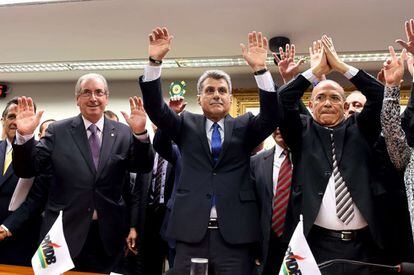 Eduardo Cunha, Romero Juca e Eliseu Padilha, na convenção do PMDB.