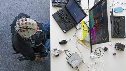 Experiência do Instituto Federal Suíço de Tecnologia de Lausanne para controlar um computador com pensamentos.