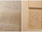 A la izquierda, una página del manuscrito de 'Un soplo de vida', el libro póstumo de Lispector. A la derecha, una de las libretas de anotaciones de la escritora.