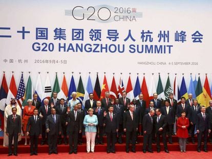 Os líderes que participaram do encontro do G20 em Hangzhou posam para a 'foto de família'.