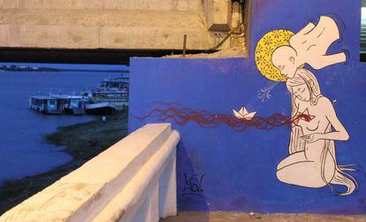 Pintura em uma parede nas margens do rio São Francisco em Juazeiro (Bahia).