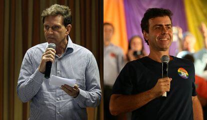 Marcelo Crivella e Marcelo Freixo em atos de campanha no Rio.