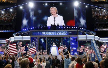Hillary Clinton, na Convenção Democrata em que aceitou a nomeação à presidência dos Estados Unidos.