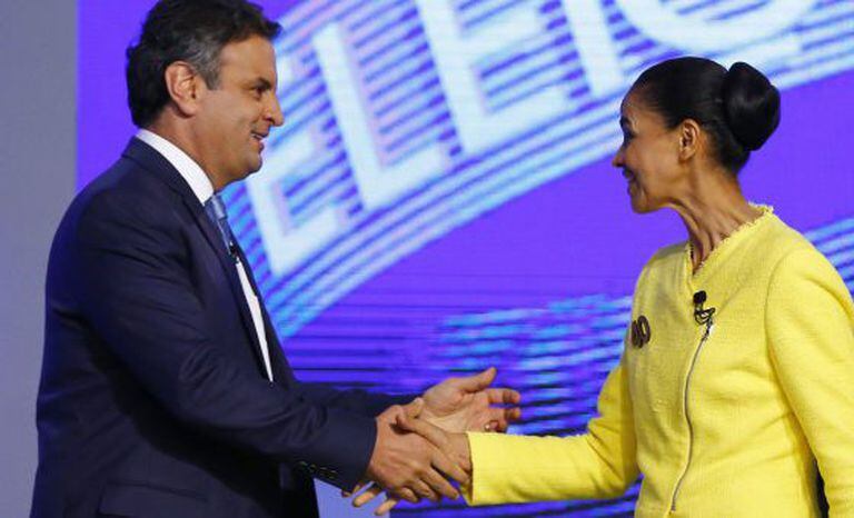 Marina Silva e Aécio Neves durante o debate.