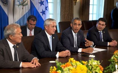 Os presidentes de El Salvador, Guatemala, EUA e Honduras.