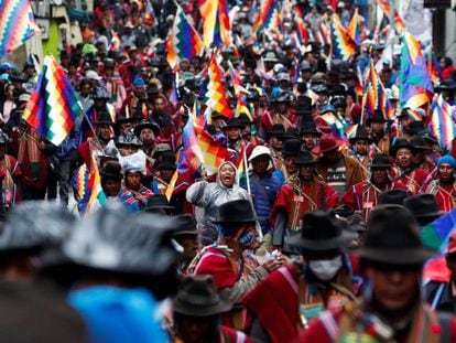 Uma manifestação em La Paz, na Bolívia.