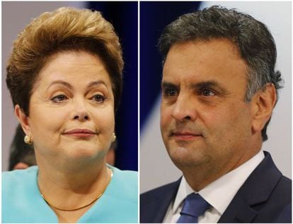 Dilma e A&eacute;cio, durante o debate no SBT.