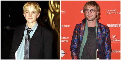 Tom Felton, o vilão Draco Malfoy, quando criança e numa imagem deste ano.