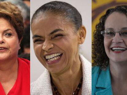 Dilma Rousseff (&agrave; esq.), Marina Silva e Luciana Genro.