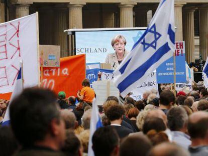 Merkel, em sua intervenção no protesto contra o antissemitismo.