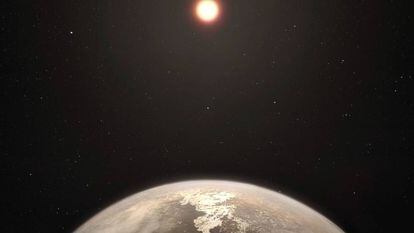 Reconstituição artística do planeta temperado Ross 128 b.