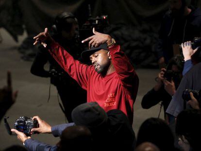 Kanye West durante a apresentação de sua coleção e do álbum 'The Life of Pablo', no New York Fashion Week.