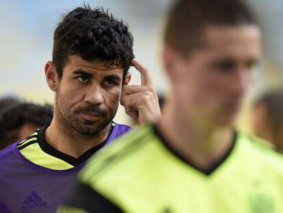 Diego Costa ontem, durante treino no Maracanã.