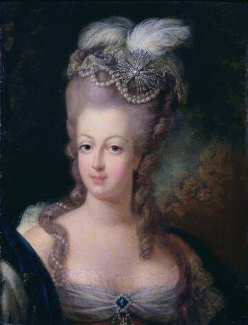 Assim Maria Antonieta foi retratada em 1775 por Jean-Baptiste André Gautier d'Agoty. Não faltam as joias, claro.